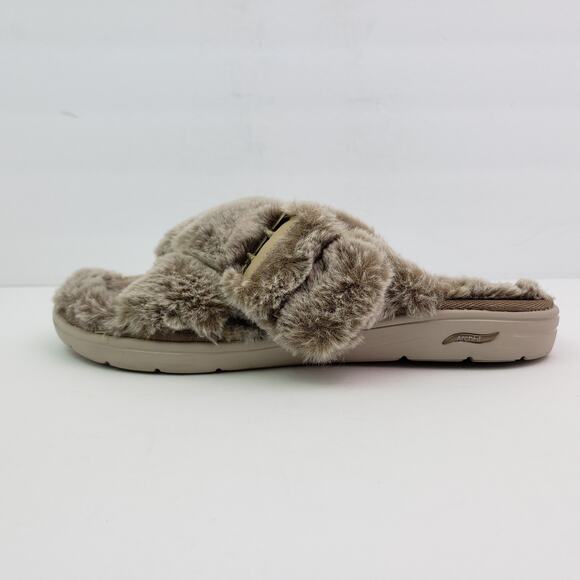 Skechers Go Lounge Womens Size 8 Tan Slip On Faux Fur Slippers Sandals SN175100 - Picture 3 of 9